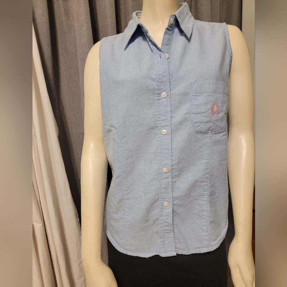 Vtg Y2K 90's Bugle Boy‎ For Her Sleeveless Button-Up Oxford Top Size M Y2K
